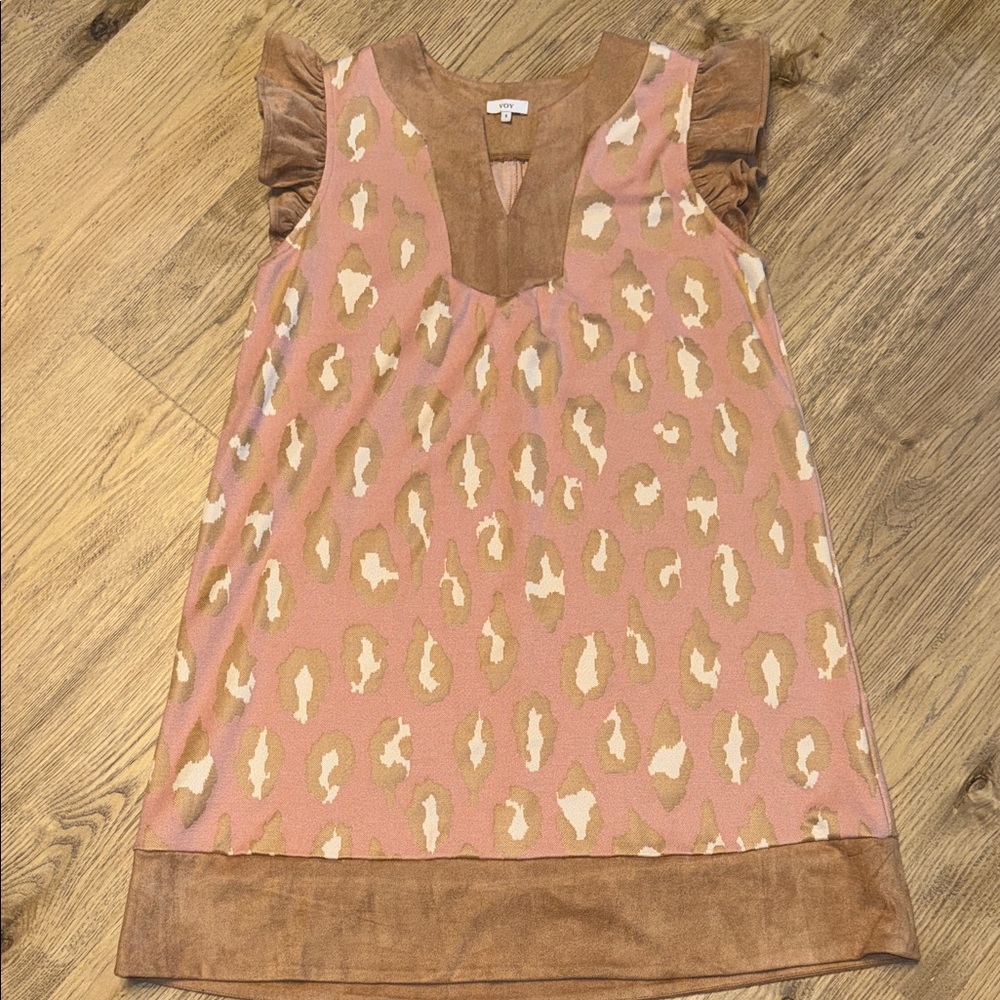 High end boutique leopard print suede dress tropical